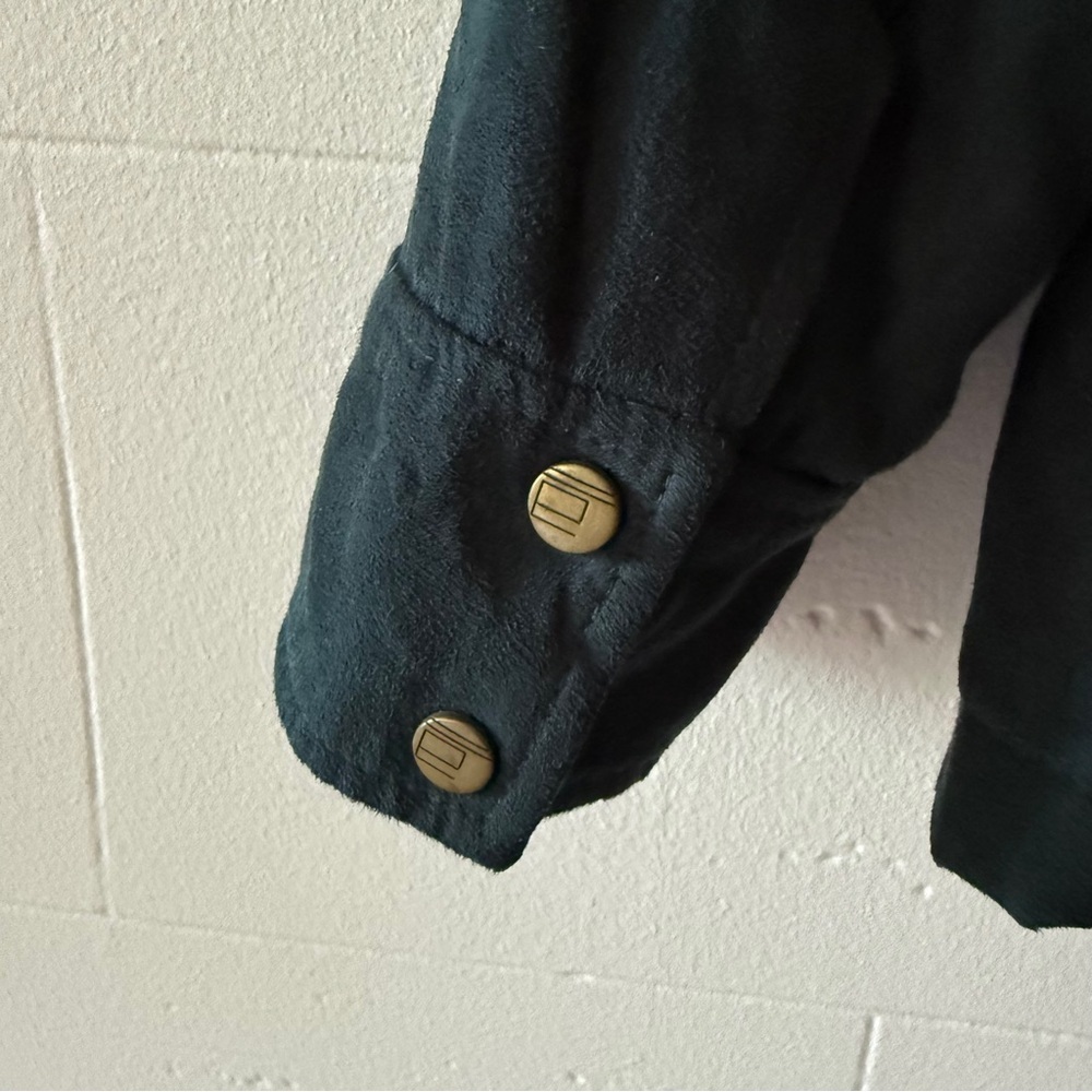 90s | Dark Green Faux Suede Jacket Academia Spring Classic | Size Medium - Picture 10 of 10